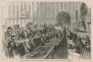 Gamle borgerlige ansettelsesskikk, på speilet til St Michael, i Court of Exchequer, i Westminster av English School