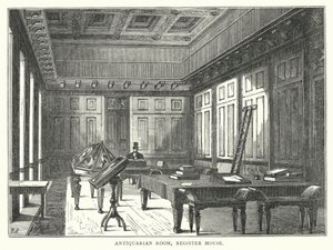 Antikvarisk rom, registerhus (gravering) av English School