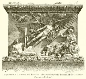 Apoteose av Antoninus og Faustina. (Bas-relieff fra pidestallen til Antonin-søylen.--Vatikanet) av English School