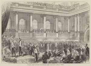 Erkehertug Albert deler ut utstillingsprisene i rideskolen i Wien (gravering) av English School