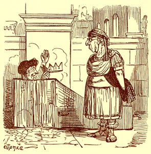 Archimedes som tar et varmt bad, illustrasjon fra The Comic History of Rome av Gilbert Abbott a Beckett, publisert ca. 1850 (digitalt forbedret bilde) av English School