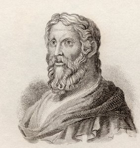 Aristofanes, ca. 446 til ca. 386 f.Kr. Komisk dramatiker fra antikkens Hellas, fra Crabb's Historical Dictionary pub. 1825. av English School