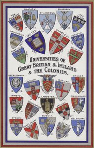 Arms of the Universities of Great Britain, Ireland and the Colonies (farge litho) av English School