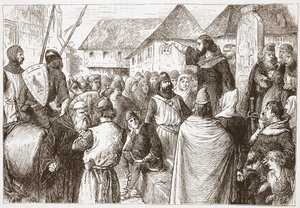 Arnold fra Brescia Preaching, illustrasjon fra The History of Protestantism av James Aitken Wylie (1808-1890), pub. 1878 av English School