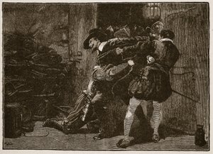 Arrestasjon av Guy Fawkes, illustrasjon fra Cassells Illustrated History of England (sepiafoto) av English School
