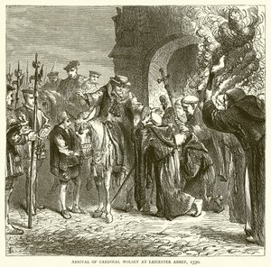 Kardinal Wolseys ankomst til Leicester Abbey, 1530 av English School