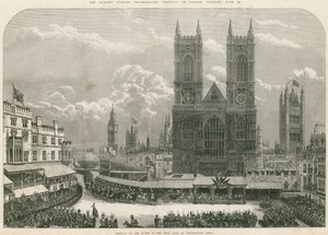 Dronning Victorias ankomst ved vestdøren til Westminster Abbey av English School