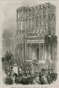 Ankomst av Wellington-statuen ved Arch, Hyde Park Corner, London av English School
