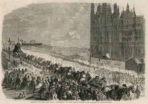Ankomst av den nye klokken Victoria ved klokketårnet, det nye Westminster-palasset av English School