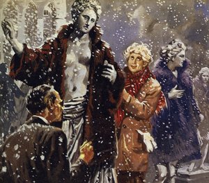 Som en spøk kledde Harpo statuer i pels når han så det snødde av English School