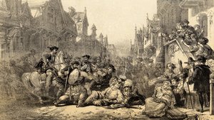 Attentat på regent James Stewart Moray (ca. 1531-70) regent av Skottland, i Old Linlithgow, West Lothian av English School