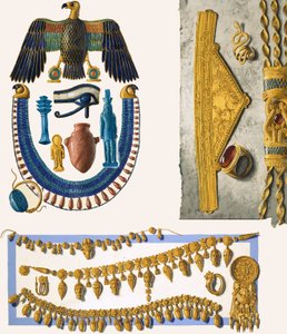 Assorterte uidentifiserte egyptiske smykker av English School