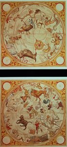 Astrologisk kalender, stjernetegn, ca. 1660 (håndfarget gravering) av English School
