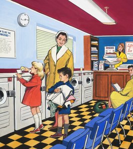På vaskeriet (gouache på papir) av English School