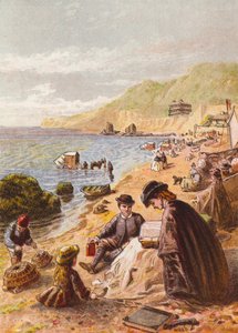 På stranden (fargelitografi) av English School