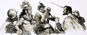 Atahualpa, inka-gudekongen, kom for å møte de invaderende spanjolene på en vennlig måte av English School