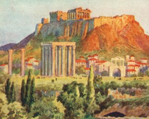 Athen, Akropolis (fargelitografi) av English School