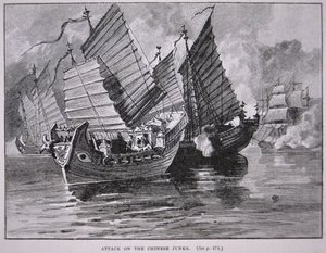 Angrep på kinesisk søppel i 1841 (litho) av English School