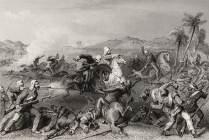 Angrep på Sealcote-mytteristene av general Nicholsons irregulære kavaleri i 1857, fra 'The History of the Indian Mutiny' publisert i 1858 av English School