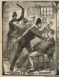 Forsøk på å stikke - Liverpool, fra 'Illustrated Police News', 27. september 1884 (gravering) av English School