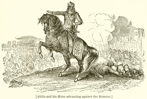 Attila og hunerne hans rykker frem mot romerne av English School