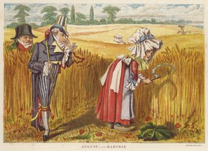 august: høsting (farge litho) av English School