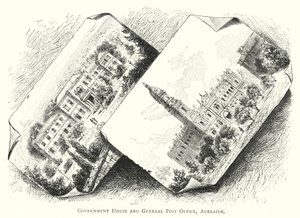 Australia: Government House and General Post Office, Adelaide (gravering) av English School