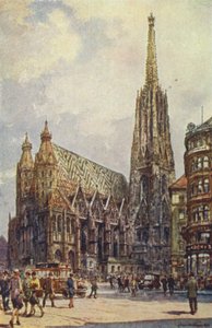 Østerrike: Stefansdomen, Wien (farge litho) av English School