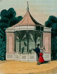 Voliere for papegøyer og kakaduer i London zoo. 1840-årene av English School