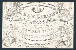 B E & W Barling, produserer gull- og sølvsmeder, handelskort av English School