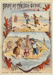 Baby ved sjøen (chromolitho) av English School