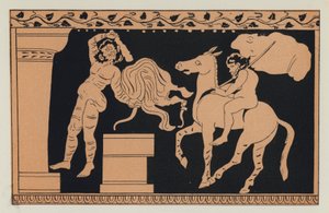 Bacchus og Xanthias (fargelitografi) av English School