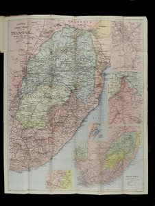Bacons storskala kart over Transvaal Orange Free State og Natal med utvidelse sørover til Port Elizabeth, Sør-Afrika av English School