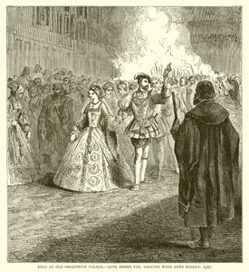 Ball på Old Greenwich Palace.--Kong Henry VIII danser med Anne Boleyn, 1527 av English School