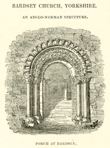 Bardsey Church, Yorkshire, en anglo-normannisk struktur, veranda ved Bardsey av English School