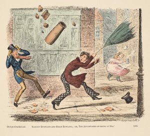 Barney Buntline og Billy Bowling; eller, The Advantages of Being at Sea, pub. 1835 (håndfarget gravering) av English School