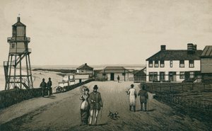 Badehus og sand, Dovercourt (litografi) av English School