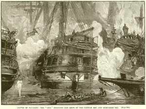 Battle of Navarino: Asia som engasjerer skipene til Captain Bey og Moharrem Bey av English School