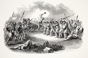 Slaget ved Rhuddlan Marsh, pub. 1800-tallet (stålgravering) av English School
