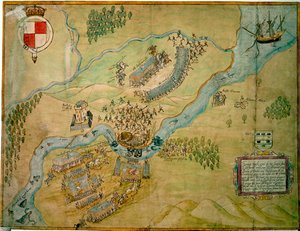 Slaget ved Erne Ford i 1593 (penn og blekk med vask på papir) av English School
