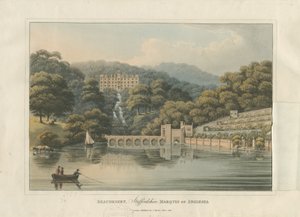 Beaudesert Hall and Park: farget akvatintgravering, 1816 av English School