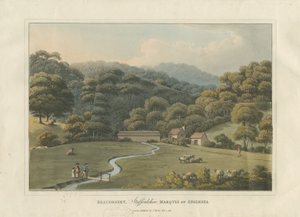 Beaudesert Park: farget akvatintgravering, 1816 av English School