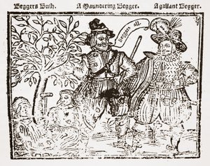 Beggars All: Beggars Bush, a Wandering Beggar and a Gallant Beggar, tittelsiden til The Praise, Antiquity and Commodity of Beggary, Beggars and Begging av English School