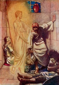 "Se, Herrens engel kom over ham, og et lys skinte i fengselet", St. Peter, Apg. XII, 7 (farge litho) av English School