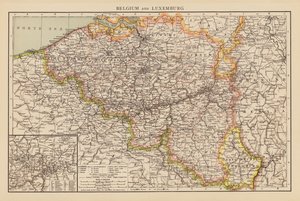 Belgia og Luxembourg (fargelitografi) av English School