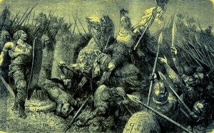 Belisarius leder den romerske hæren mot goterne, illustrasjon fra The Illustrated History of the World, publisert ca. 1880 (digitalt forbedret bilde) av English School