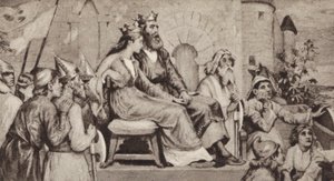 Bertha, kone til Aethelbert, konge av Kent (litho) av English School