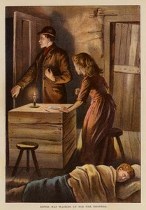 Bessie ventet oppe på broren sin (fargelitografi) av English School