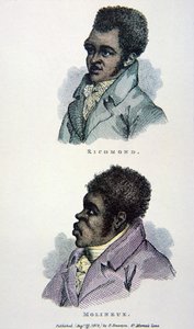 Bill Richmond og Tom Molineaux, trykk utgitt i 1812 (farge litho) av English School