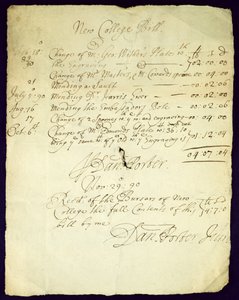 Bill fra Daniel Porter til New College, 1690 av English School